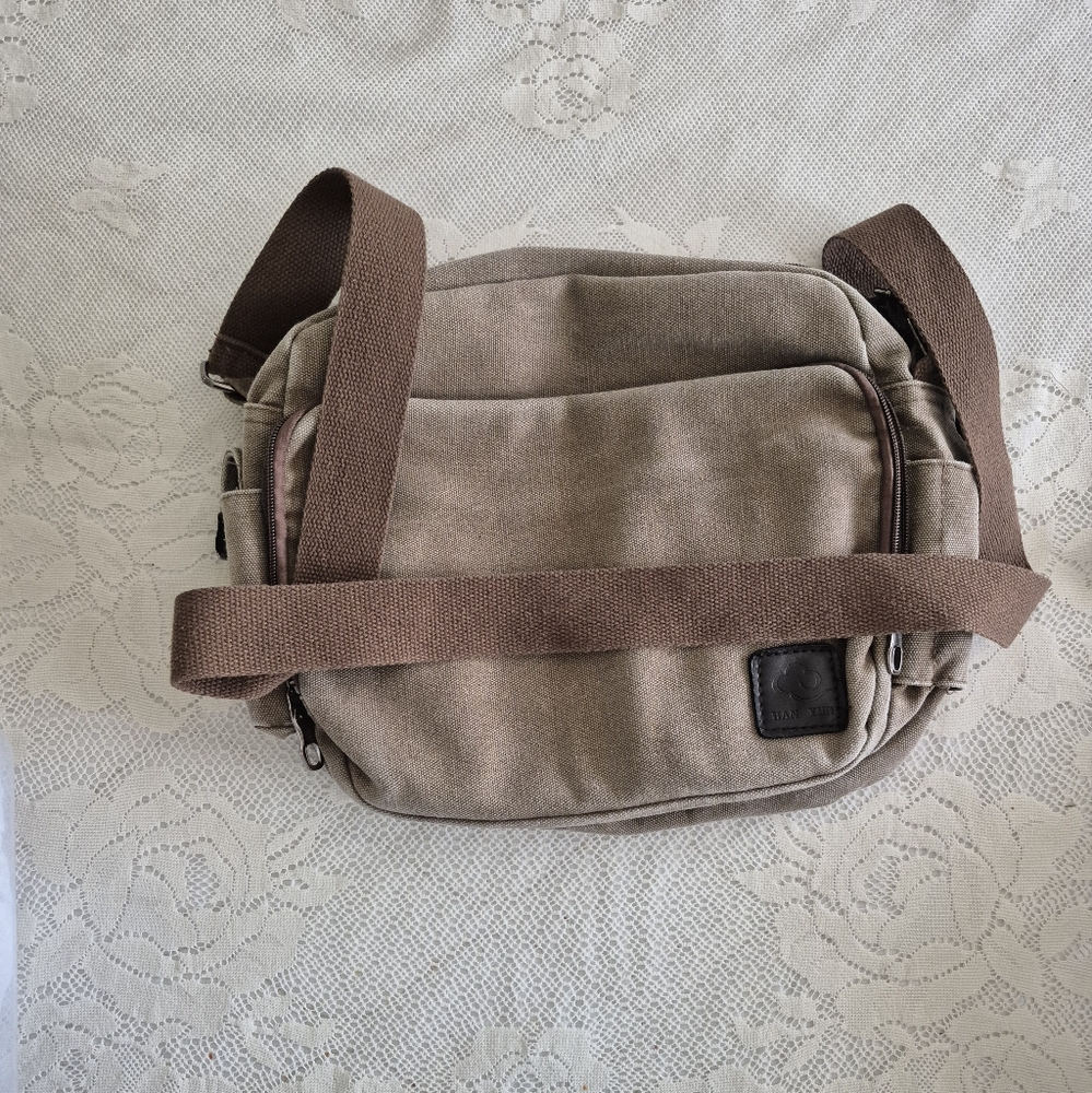 Han Yun Stylish Unisex Canvas Tan Crossbody Bag